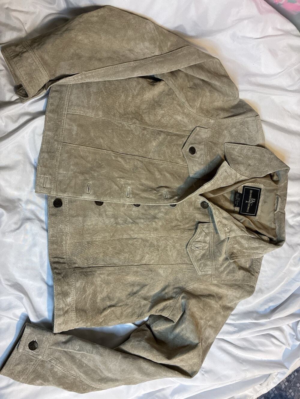 Brandon Thomas Sand Suede Jacket With Embroidery Across The Back Size L
